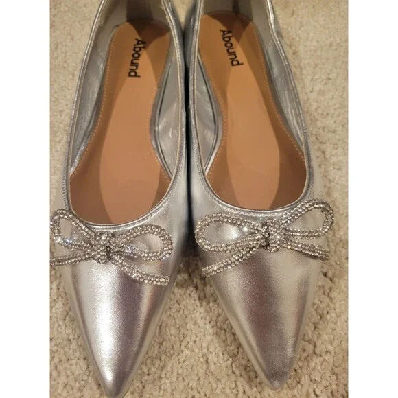 New Abound Gorgi Bow Flats Slip On Shoes Women's Silver Crystal Bow Size US 8 - Picture 9 of 10